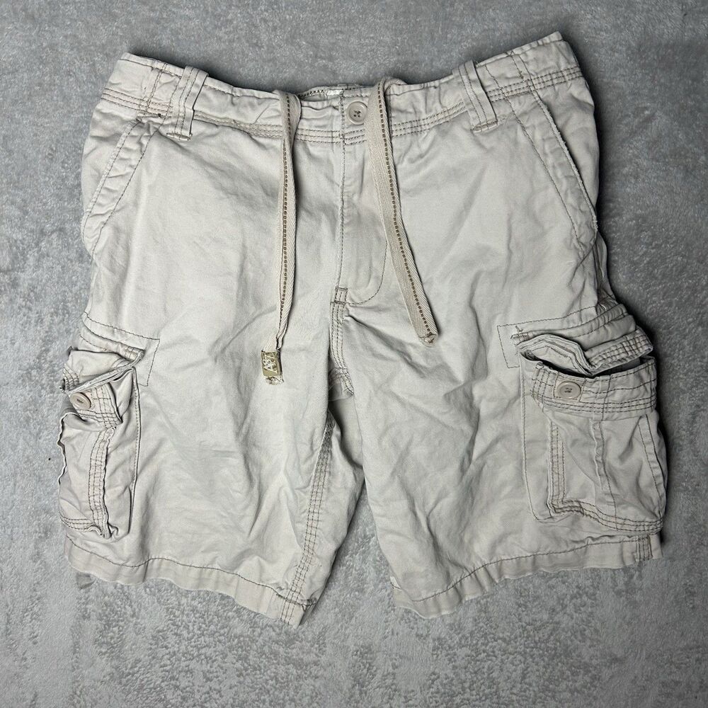 Men’s Y2K Aeropostale Cargo Shorts Beige Size 31 Pocket Button Khaki Vintage ￼